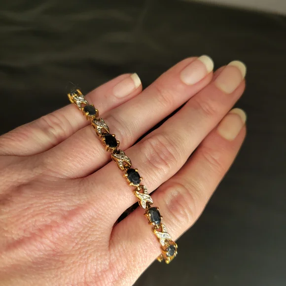 Sold...Vintage Sterling Silver Tennis Bracelet Diamond & Sapphire X's & O's 7 in - Picture 3 of 15